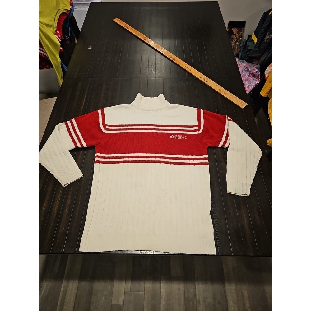 Southpole Men's Red Stripe Mock Neck Y2K Sweater Hip Hop Skater Size L
